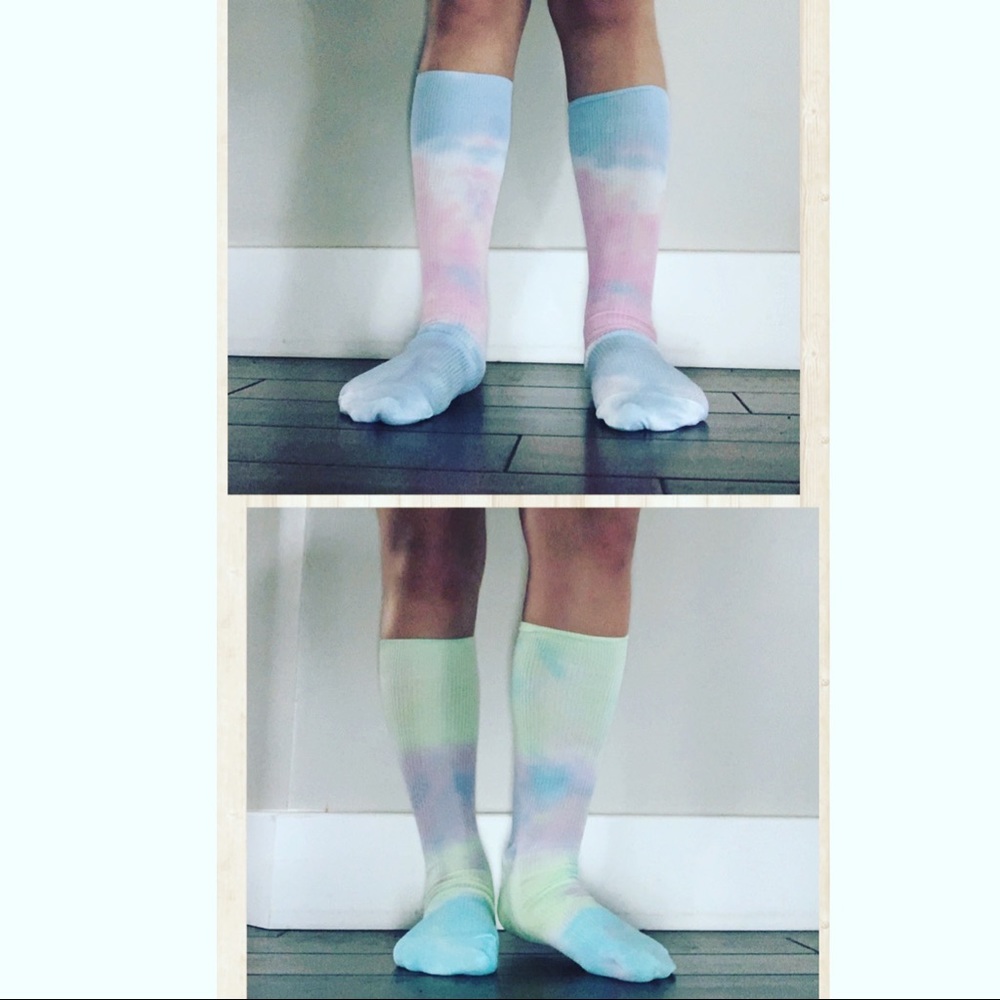 A 2 pack of tie die high knee socks for sale.